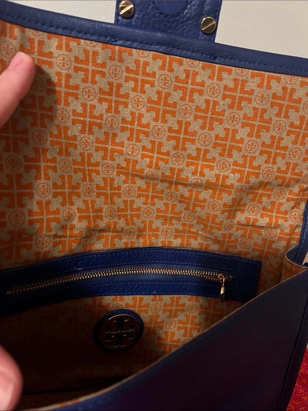 Tory Burch Royal Blue Leather Clutch with Gold Hardware